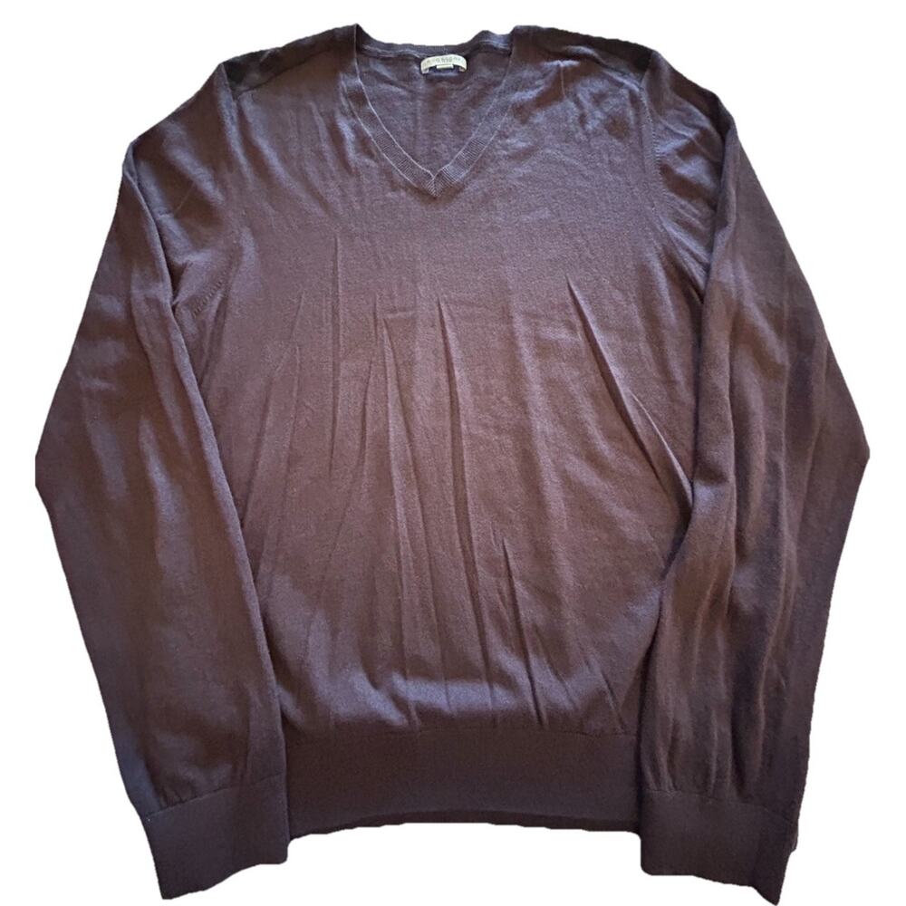 Burberry Brit Sweater Mens Sz XXL Purple Plaid Crewneck Cashmere Blend Designer